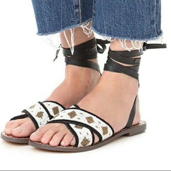 SAM EDELMAN "LUISA" BEADED ANKLE WRAP SANDAL SZ 8M - Picture 1 of 6